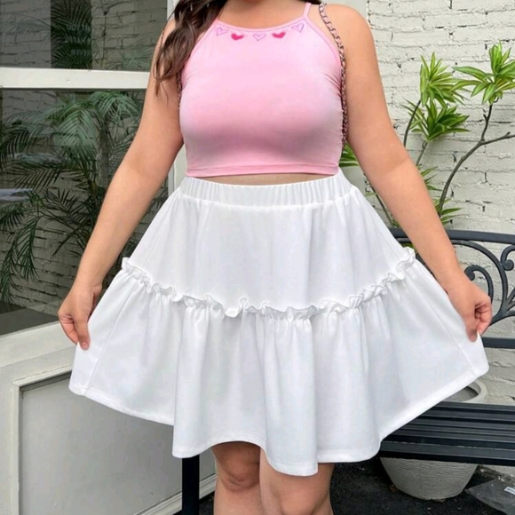 SHEIN EZwear Plus Size Women's Pleated Skirt With Ruffled Hemline - Picture 3 of 3